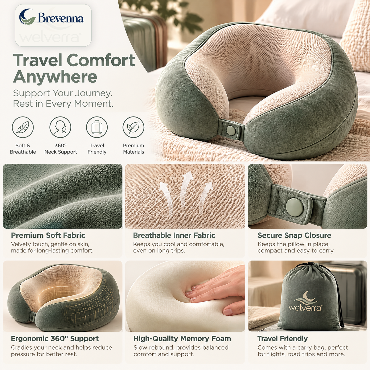 Brevenna™ Travel Sleep Pillow view 5