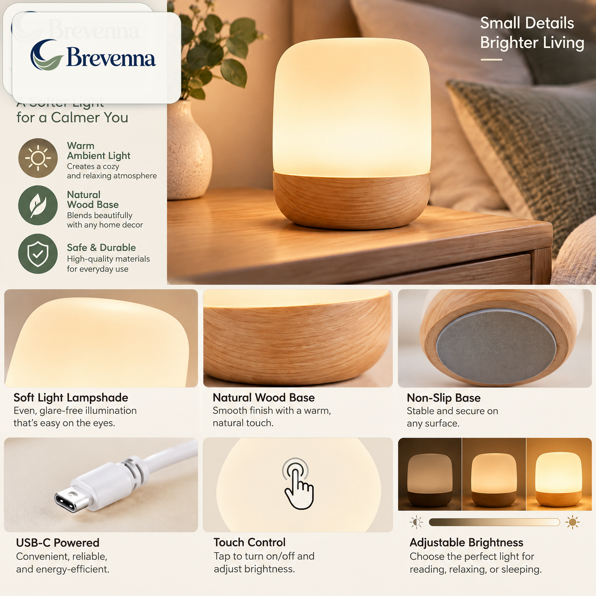 Brevenna™ Bedside Ambient Lamp view 1